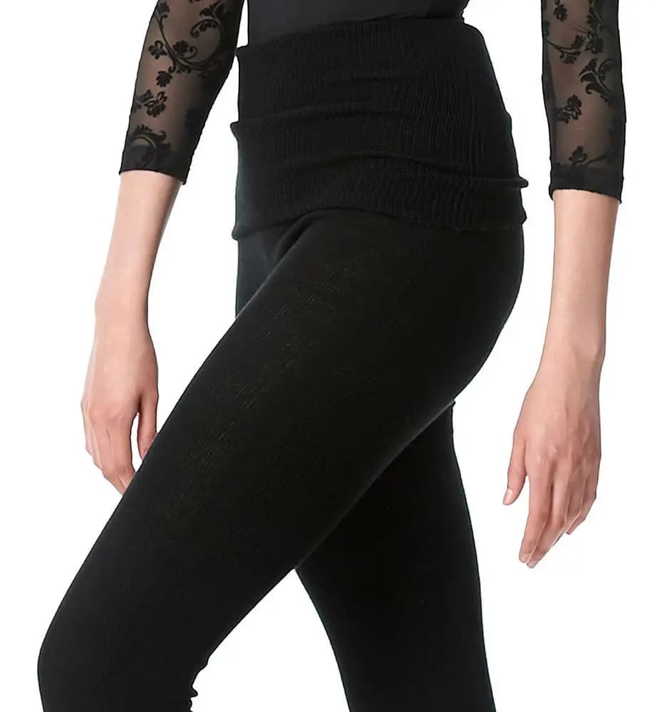 Knit warm-up pants with ankle cuffs and foldable waist
