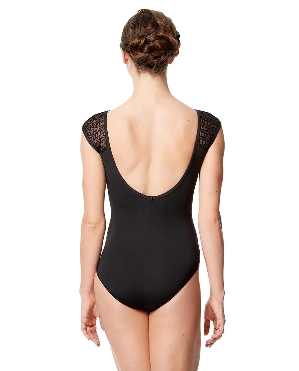 Women Flocked Mesh Cap Sleeve Leotard Mayara