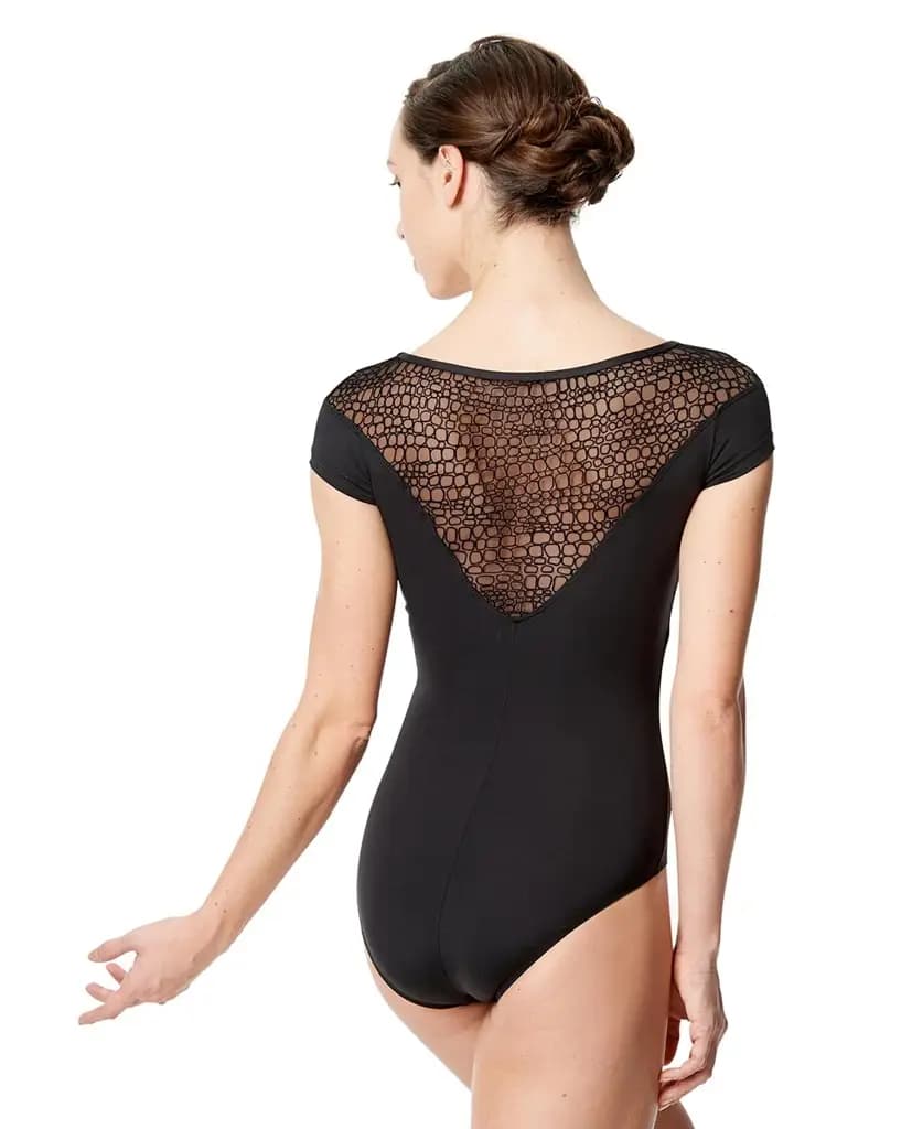 Women Flocked Mesh Short Sleeve Leotard Milene