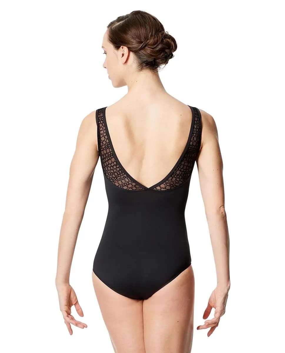 Women Flocked Mesh Tank Leotard Paola