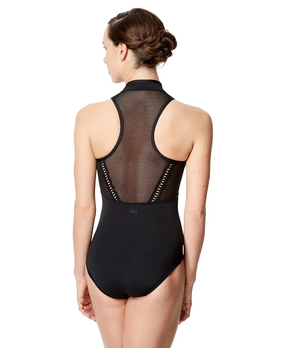 Black Leotard Mesh Mock Neck Rufina