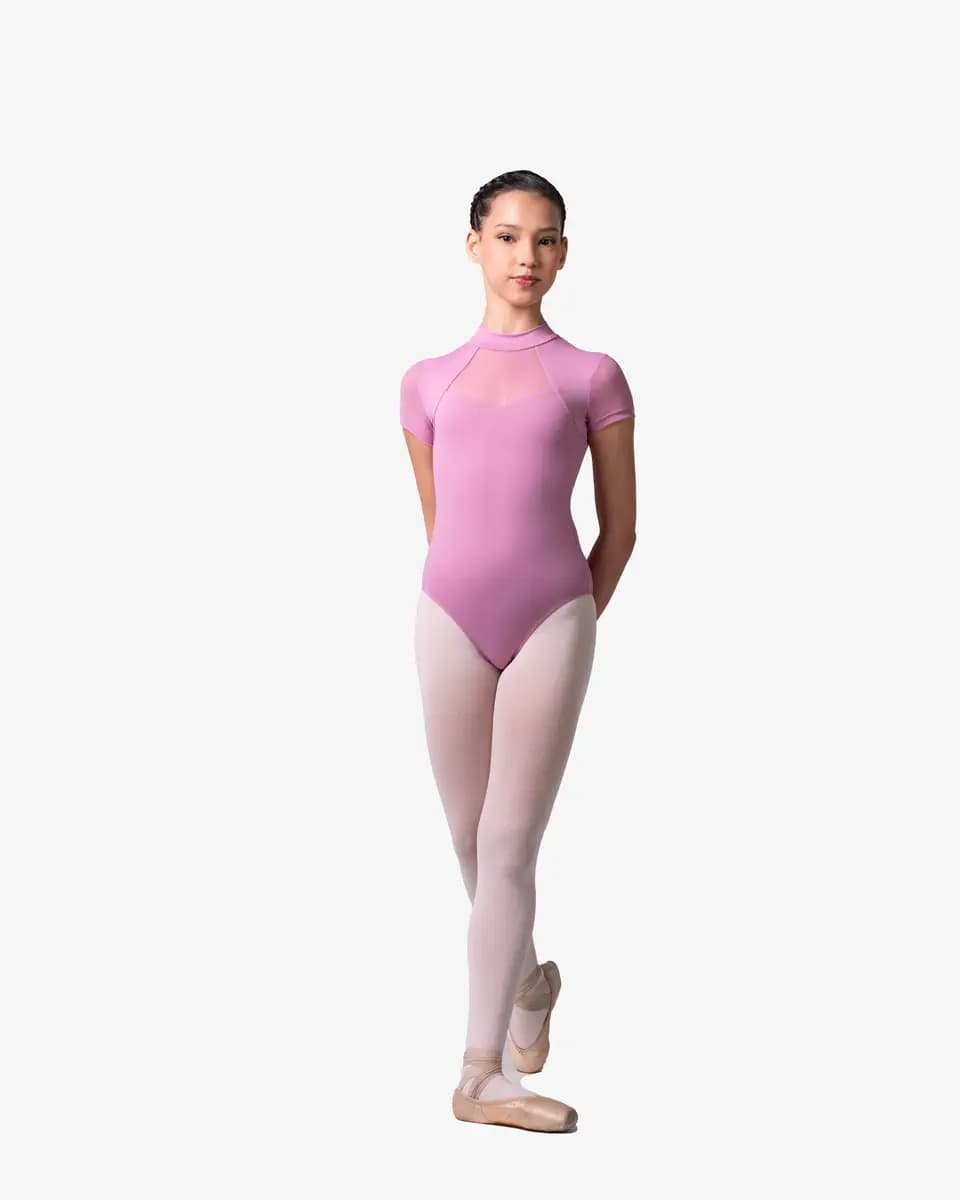 Girls Mock Neck Short Sleeve Dance Leotard Ellie