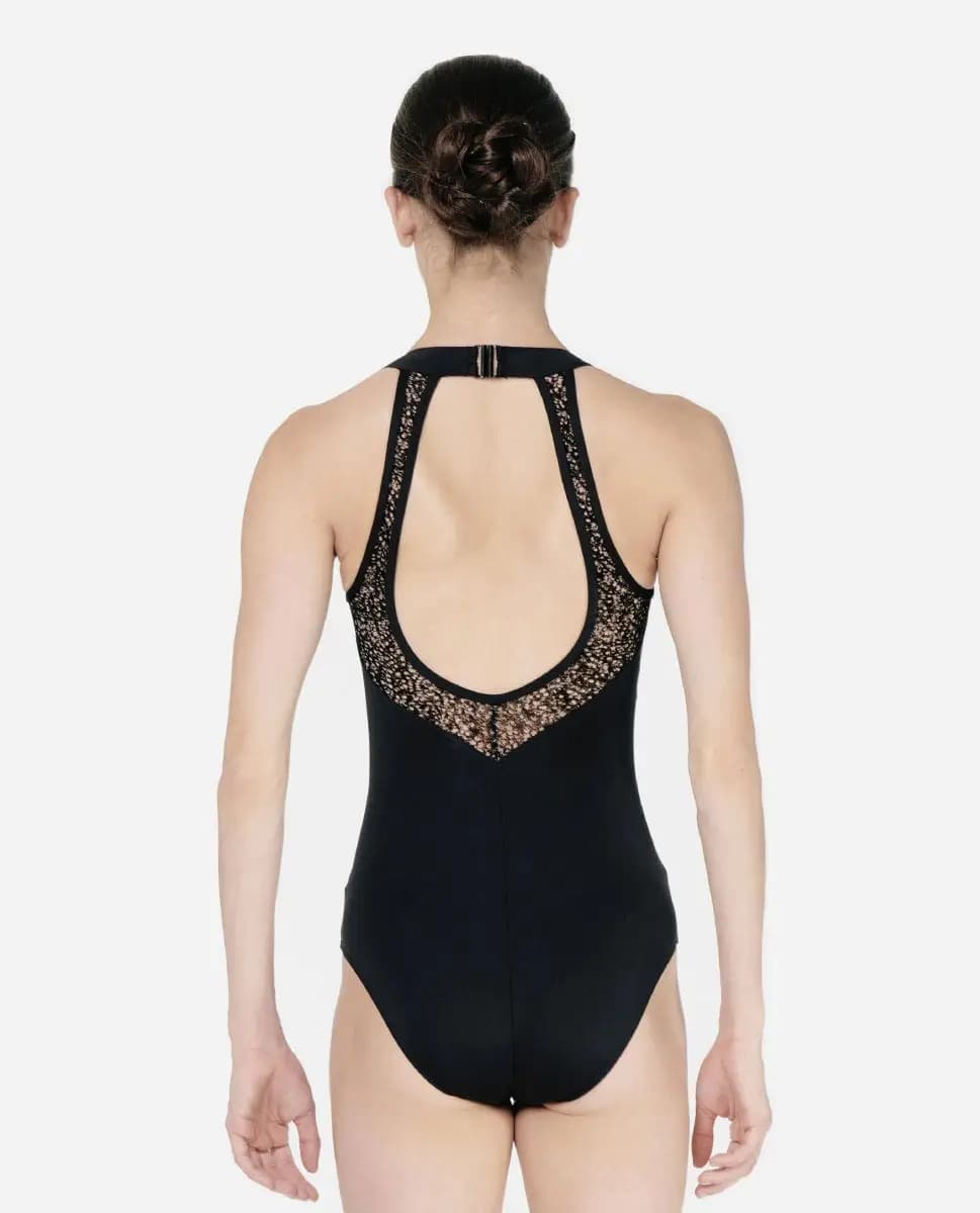 Halter Neck Flocked Mesh Leotard Delores
