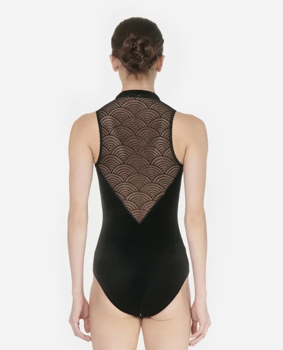 Mock Neck Velvet Zip Front Leotard Betty