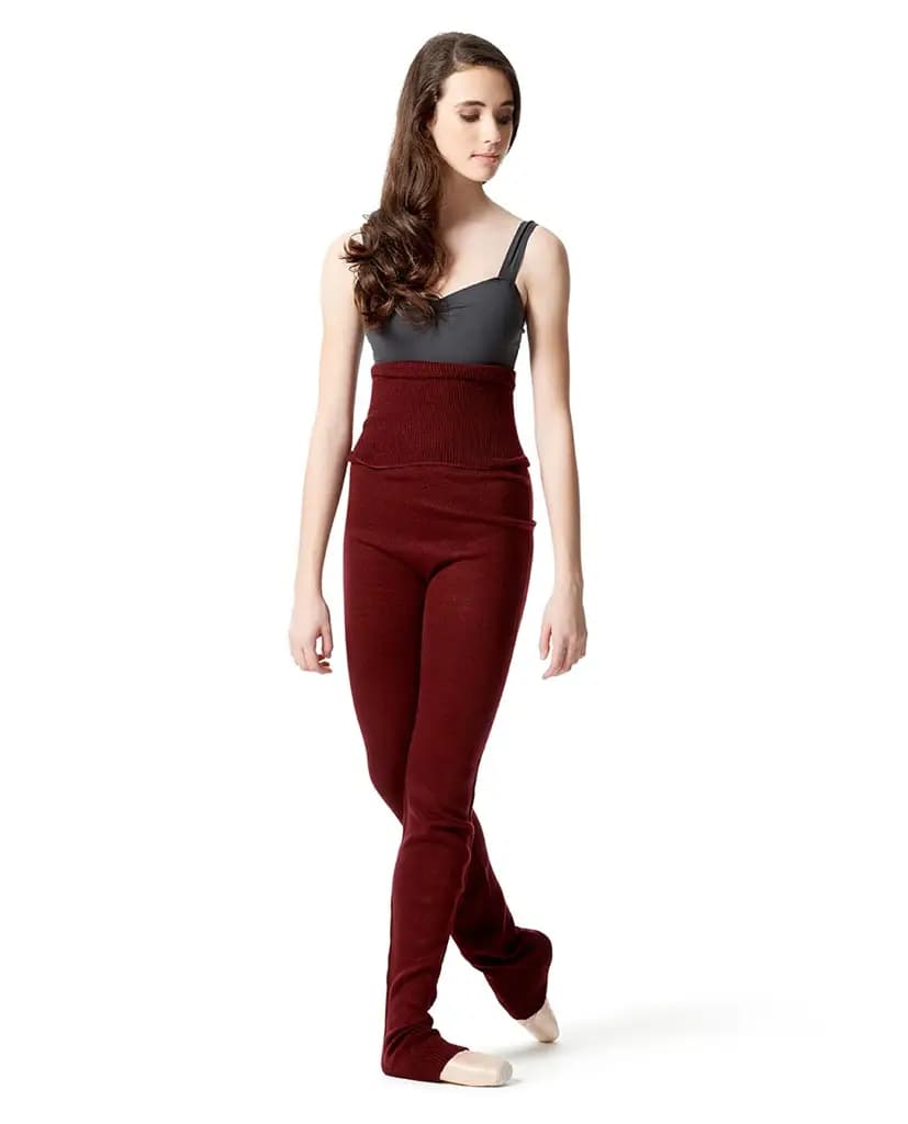 Knit warm-up pants with ankle cuffs and foldable waist