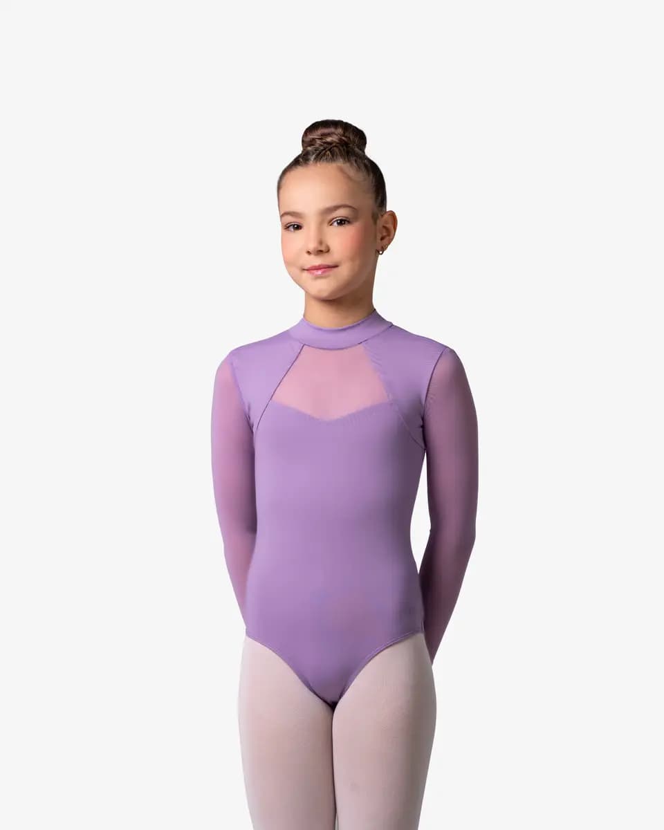 Girls Mock Neck Long Sleeve Leotard Emery